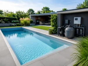 GFK Pool mit Filteranlage und moderner Pooltechnik im Garten