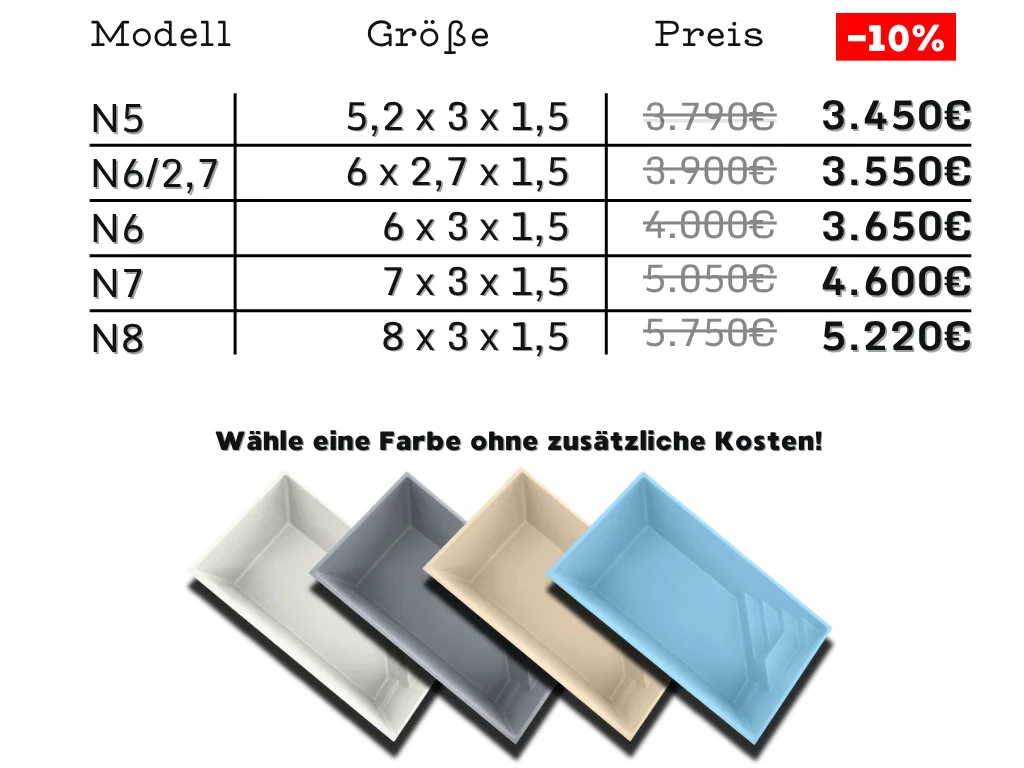 GFK-Pool Modell Nightfall mit Preisen, Größen und Farbauswahl