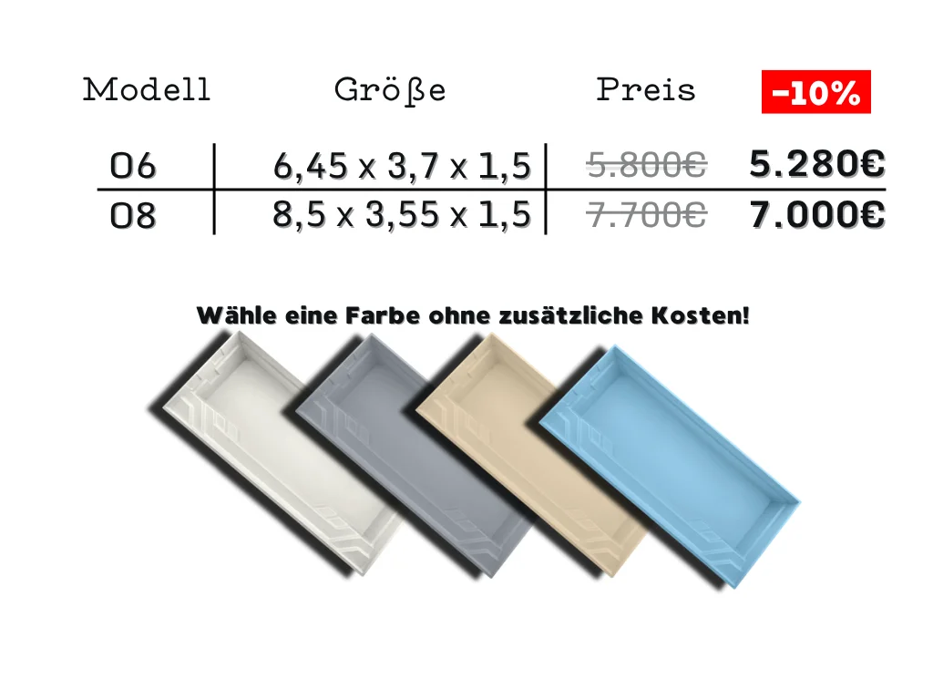 GFK-Pool Modell Orion mit Preisen, Größen und Farbauswahl