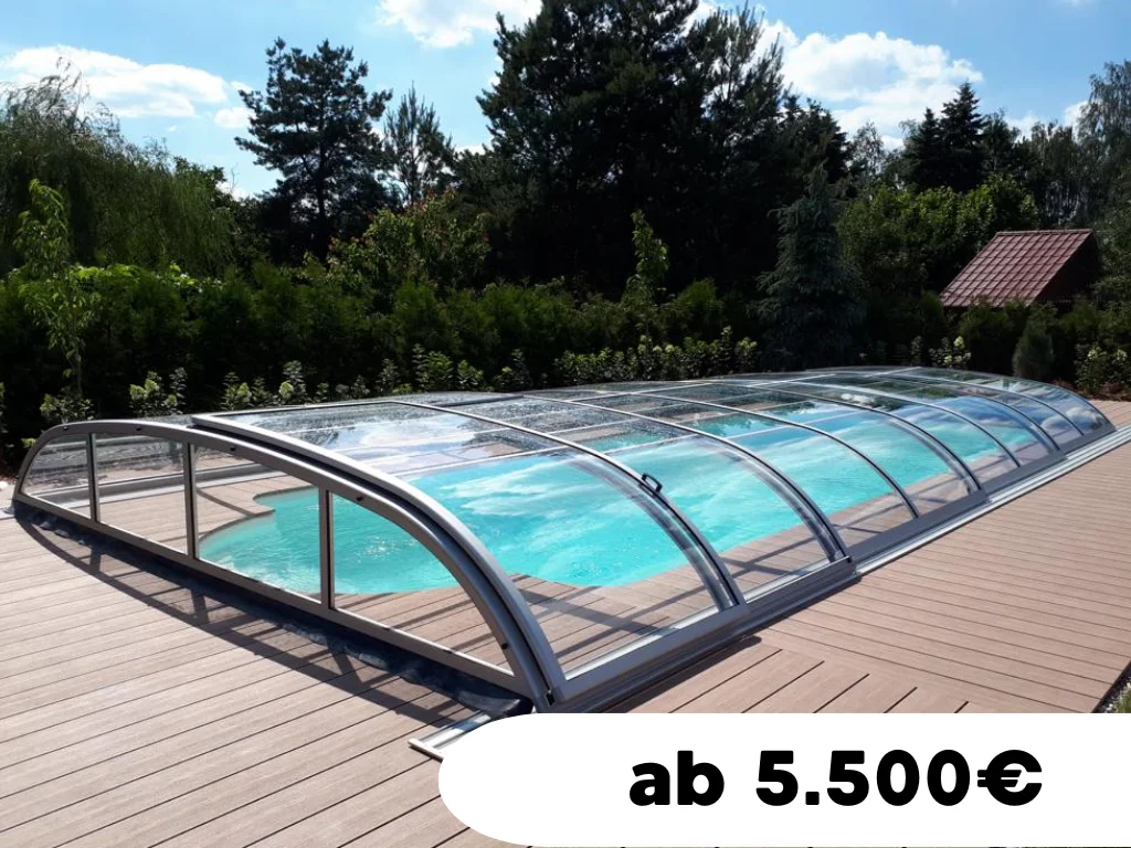 Poolüberdachung Modell Eco Standard für einen GFK-Pool im Garten