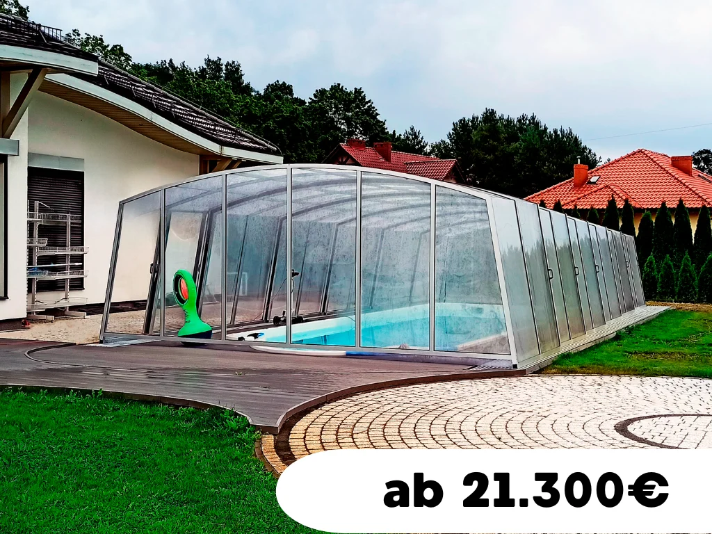 Große Poolüberdachung Modell Prestige Max für GFK-Pools