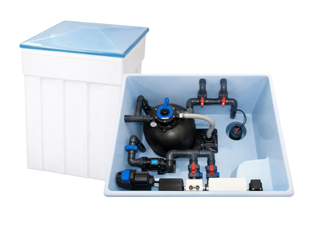 Technikschacht mit Filteranlage und Pooltechnik für einen GFK-Pool