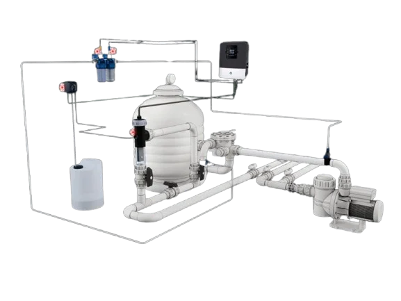 Automatische Wasserdesinfektion und Pooltechnik für einen GFK-Pool